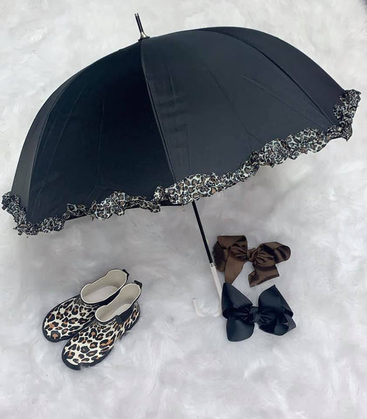 Leopard Ruffled Trim Umbrella