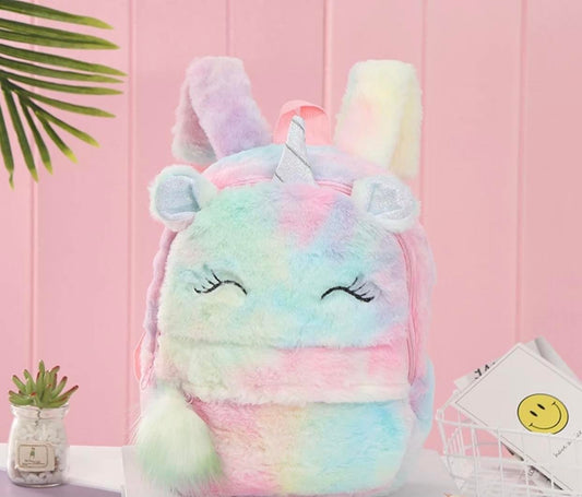 "Blushing Unicorn" Mini-Backpack with Matching Lip Gloss Case and Scrunchie - Purple