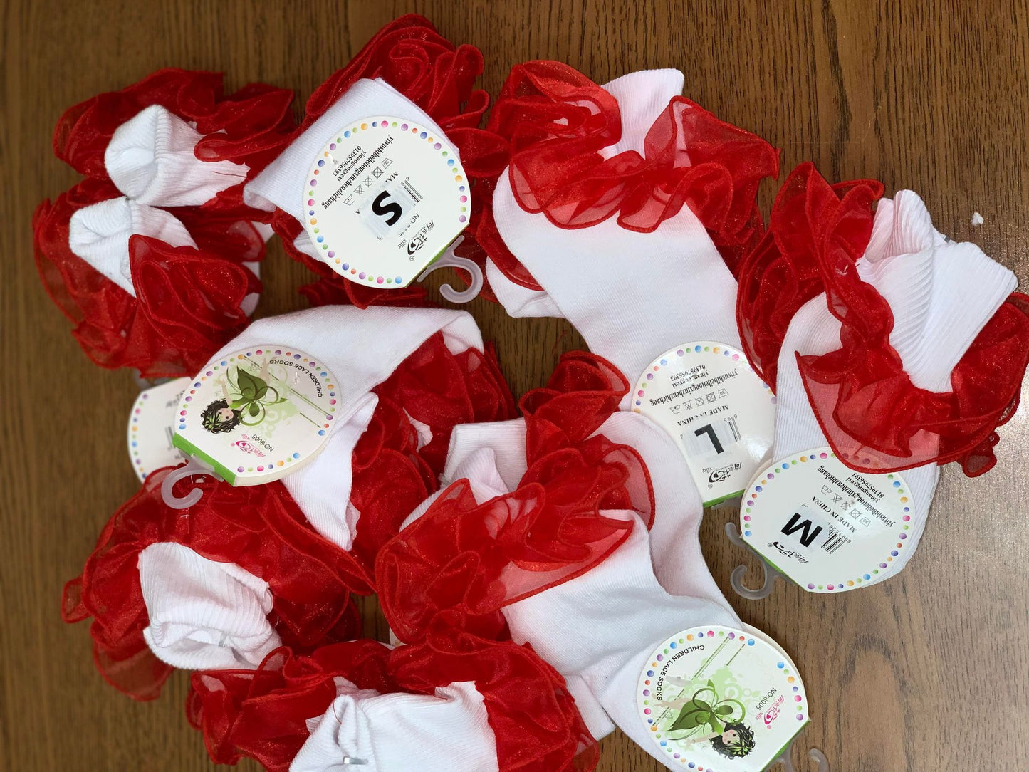 Red Organza-Trimmed Socks