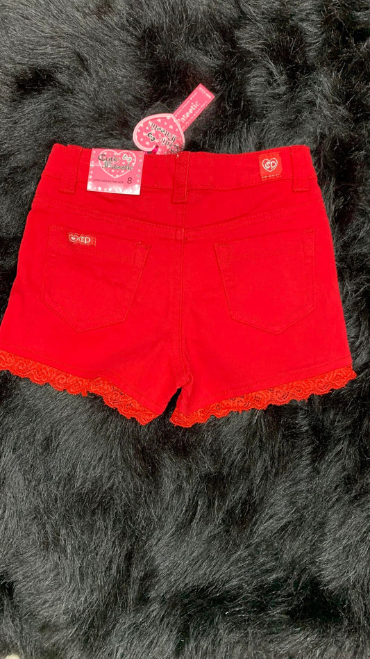 Red Lace-Trimmed Shorts