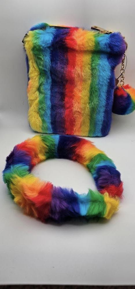Plush Rainbow Crossbody and Headband Bundle