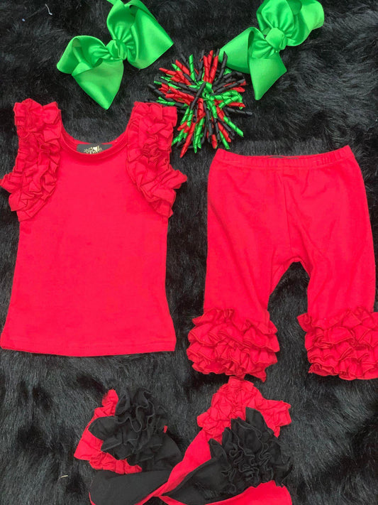 "Frill Talk" Red (Capri Pants ONLY)