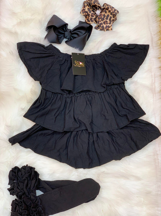 Triple Ruffle Top - Black