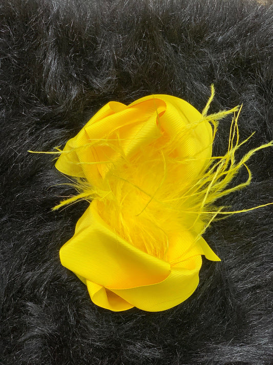 Yellow Ostrich Feather Hair Bows