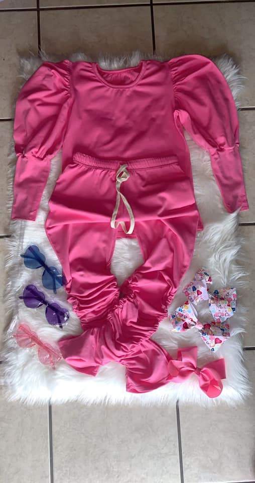 "Puffs and Scrunches" Stacked Leggings Set - Dark Pink