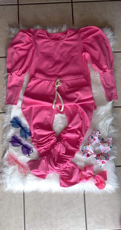 "Puffs and Scrunches" Stacked Leggings Set - Dark Pink